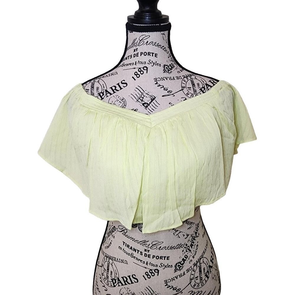 Skylar Rose Lime Off Shoulder Smocked Crop Top Ruffle Sleeves Size S NWT
